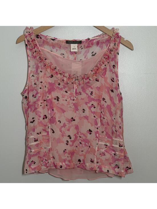 Sigrid Olsen Tops - Sigrid Olsen Pink Floral Sleeveless Chiffon Blouse Top Women's Size 12 NWT
